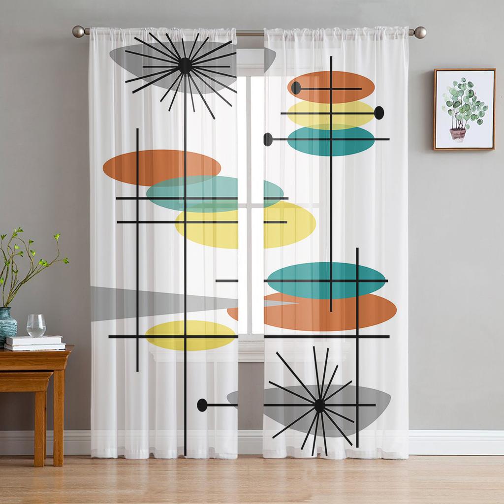 Abstract Geometric Black Yellow Tulle Sheer Curtain for Living Room Adults Bedroom Drapes Kitchen Voile Organza Decor Curtains