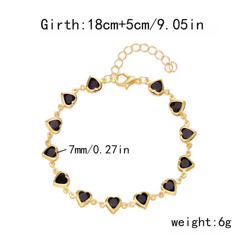 Vintage Gold Color Chain Bracelet for Women Elegant Black Zircon Heart Flower Cherry Bracelet Wedding Party Jewelry