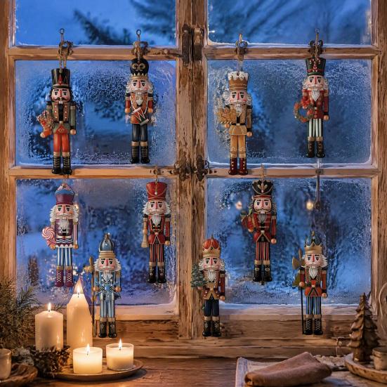 Indoor Christmas Tree Trim 48Pcs Nutcracker Wooden Ornaments, Classic Soldier Hanging Decorations, Vintage Holiday Gift for Friends Wood