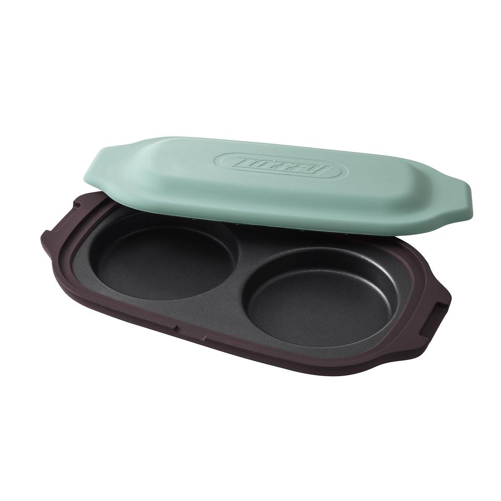 Toffy Microwave Double Grill Plate Cooks Two Dishes Saves Includes Recipe Pale Aqua K-MW5, Simultaneously, Time, Book, Non-stick Coating,