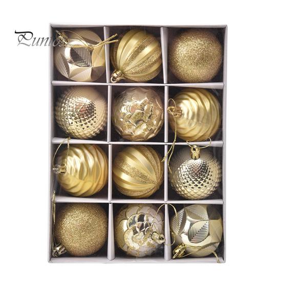 12Pcs Christmas Tree Ball Ornaments 6cm Different Texture with Hanging Lanyard Create Atmosphere Festive Decoration Balls