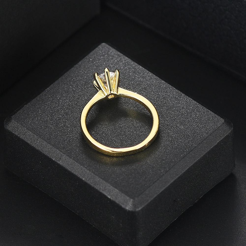 Inel de nuntă clasic de cristal de 1 carat pentru femei, zirconiu, culoare aur, logodnă, propunere de aniversare, inel de căsătorie, bijuterii R174
