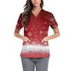 Dámské roztomilé tištěné pracovní oblečení s výstřihem do V, dvojité vrstvené kapsy Základní svetr s krátkým rukávem Valentines