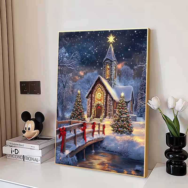 Christmas Castle Full Diamond Painting Set, 5D Panoramic Cross-stitch Craft, DIY Round Gem Rhinestone Crafts, Decorative Home Wall Ornaments and Gifts