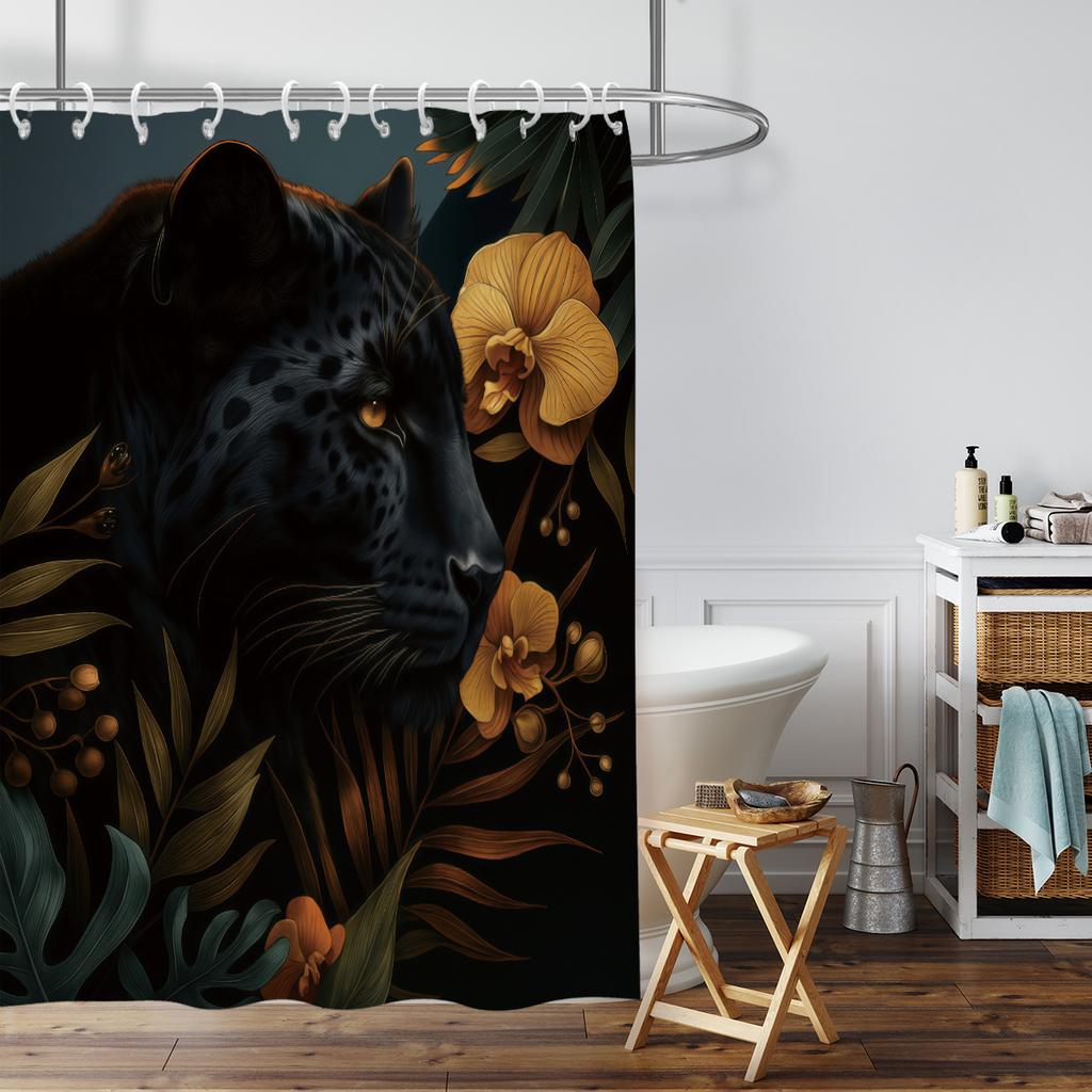 1pc Black Panther Printed Waterproof Shower Curtain Bathroom Partition Curtain Protection Privacy Multi Sized Easy Installation