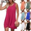 Women's Fashion Summer Spring Solid Color Print Sleeveless O-Neck Casual Dresses
