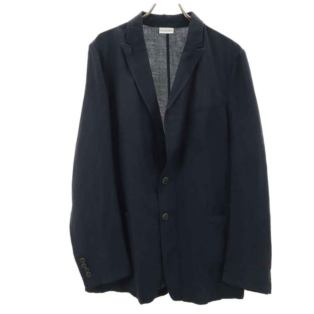 DRIES VAN NOTEN Linen Blend Drivers Jacket 48 Navy Men's Used