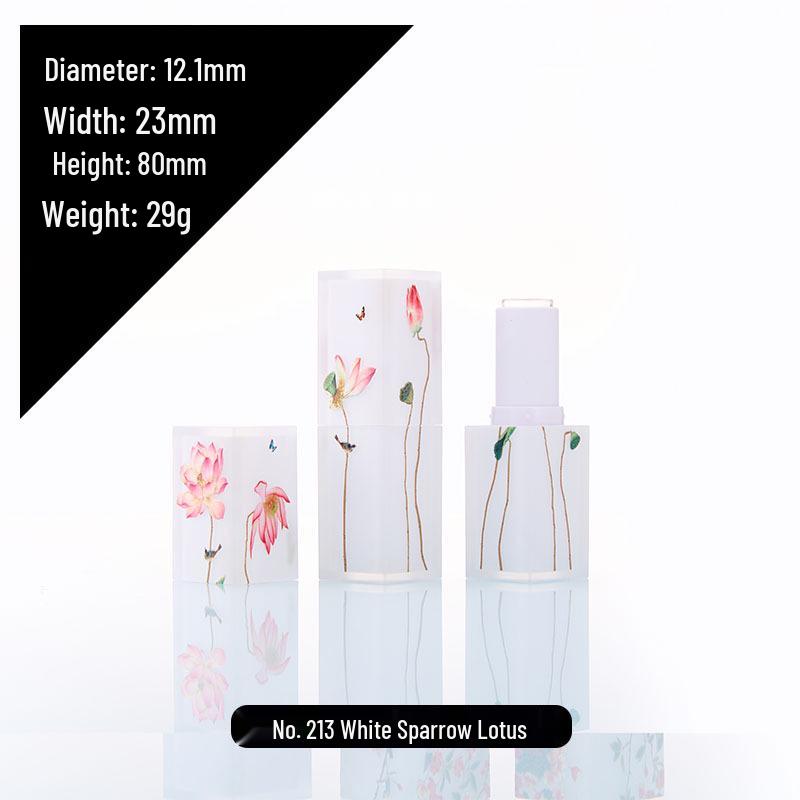Elegant Frosted Translucent Square Lipstick Tube - Chinese Style 3D Printed Magpie Floral Design, 12.1g