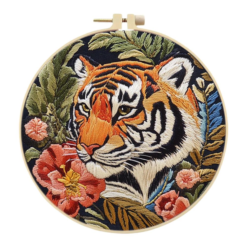 Tiger Stickerei-Kreuzstich-Sets mit Rahmen Stoff Farbe Garn