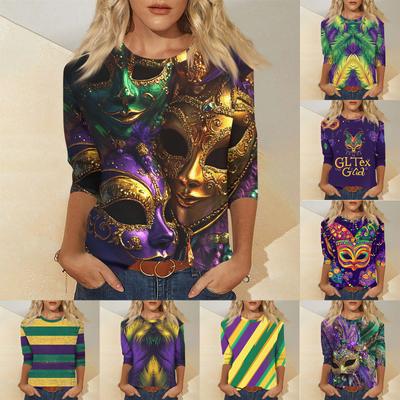 Damenmode Lässig Siebenärmel Mardi Gras Bedruckter Pullover