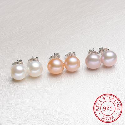 Boho bílé růžové perlové náušnice Roztomilé ženské 6/8 /10mm kulaté náušnice 100% skutečné 925 stříbro náušnice pro ženy na svatbu
