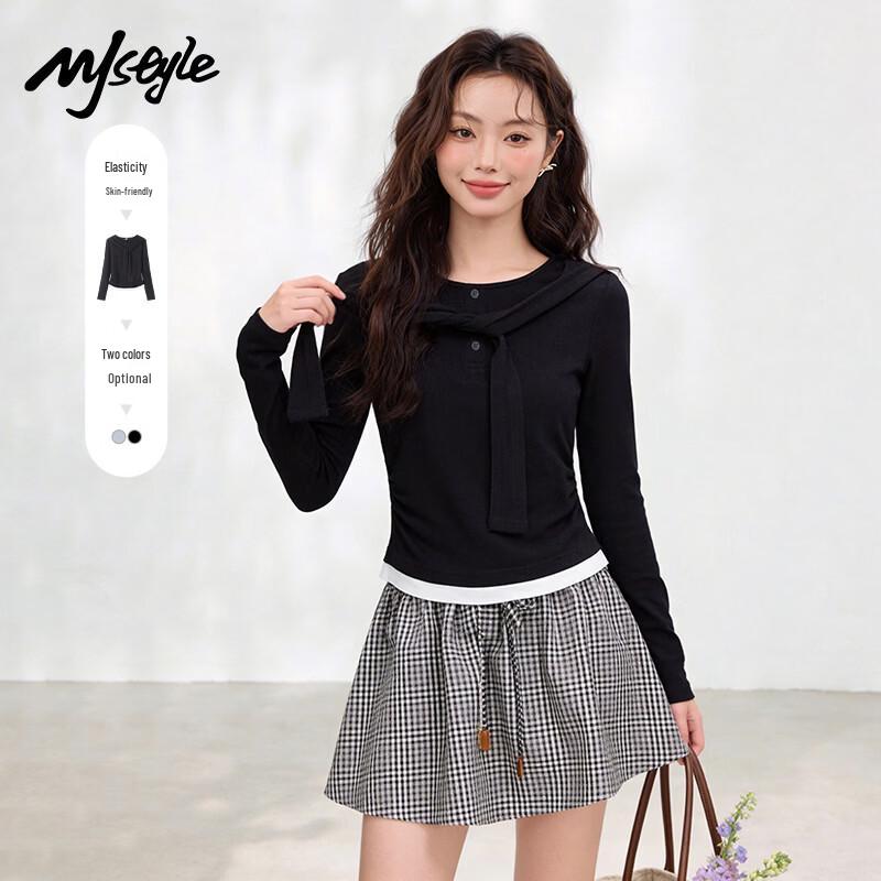 MJ STYLE Women s Sailor Collar Long Sleeve Cropped T-Shirt S