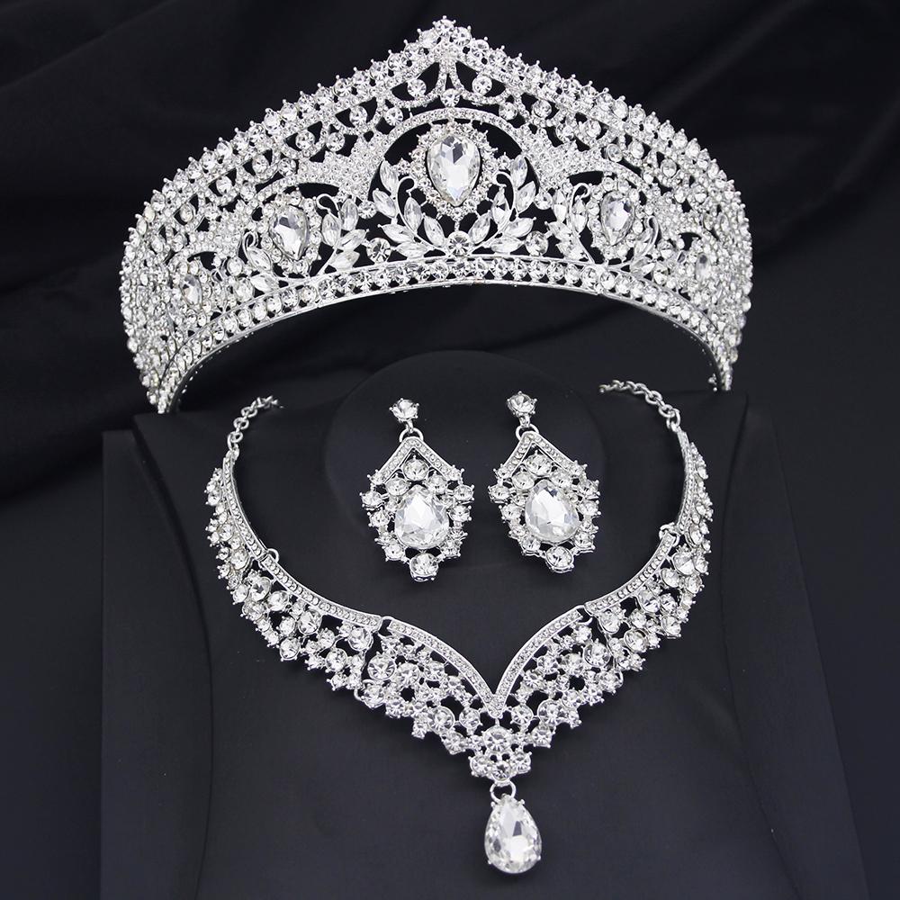 Princess Bride Crown Jewelry Sets for Women Tiaras and Necklace Earrings Set Prom Bridal Wedding Birthday Jewelry Accessory