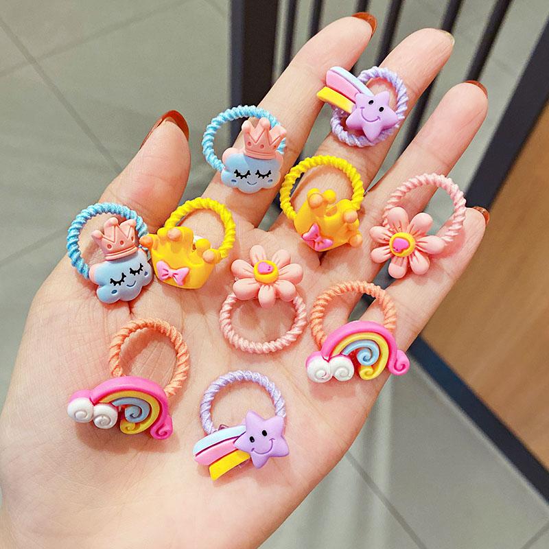 10 Stück/Set Mädchen Niedlich Cartoon Blume Kleine Elastische Haargummis Kinder Pferdeschwanz Haargummi Gummibänder Mode Haaraccessoires Set