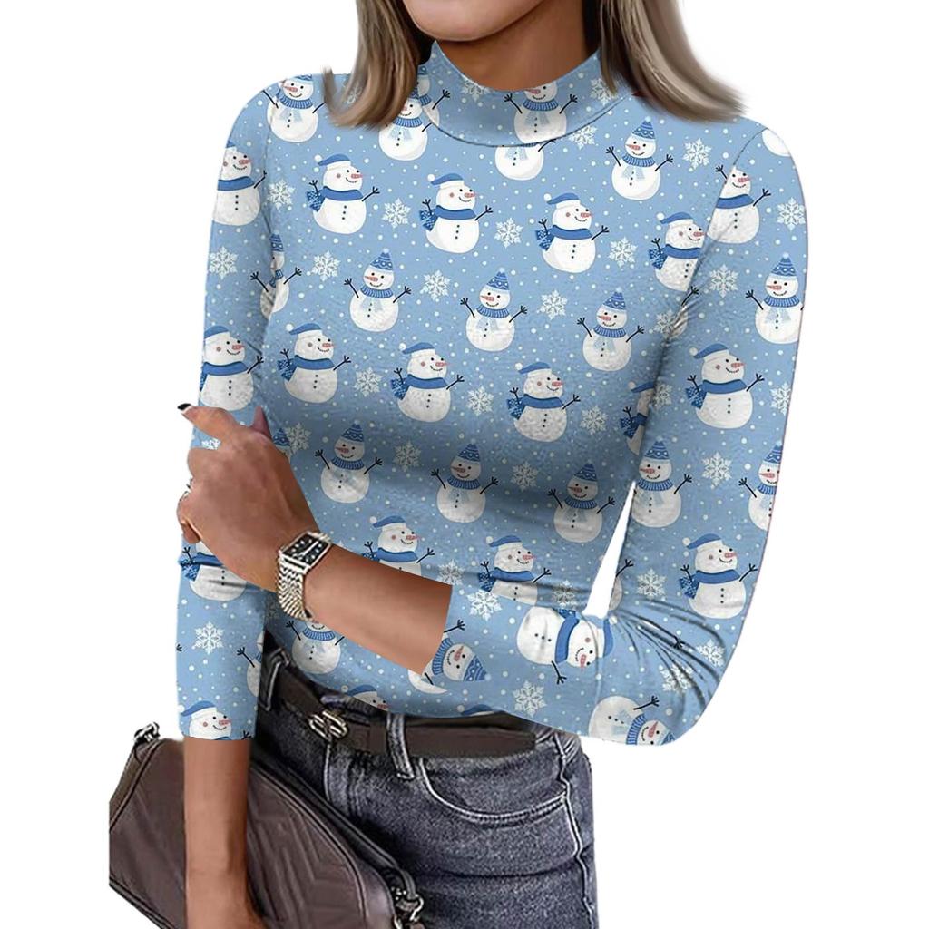 Damen Slim Bottom T-Shirt Mode Lässig Farbverlauf Druck Rundhals Pullover 3/4 Ärmel Top