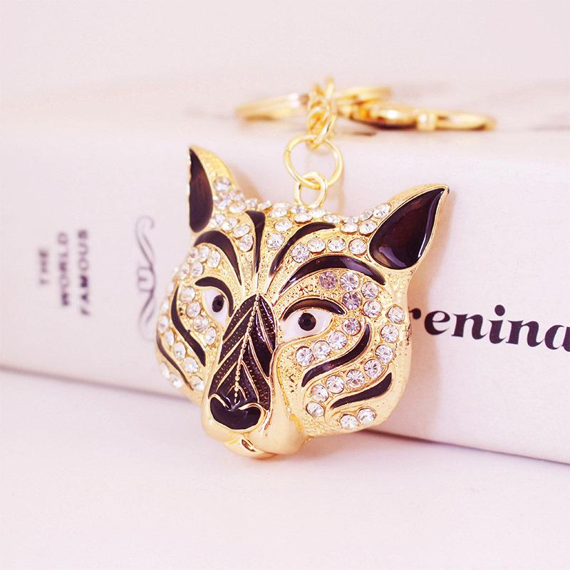 Men's Rhinestone Tiger & Leopard Head Keychain Animal Pendant Bag Charm 1359