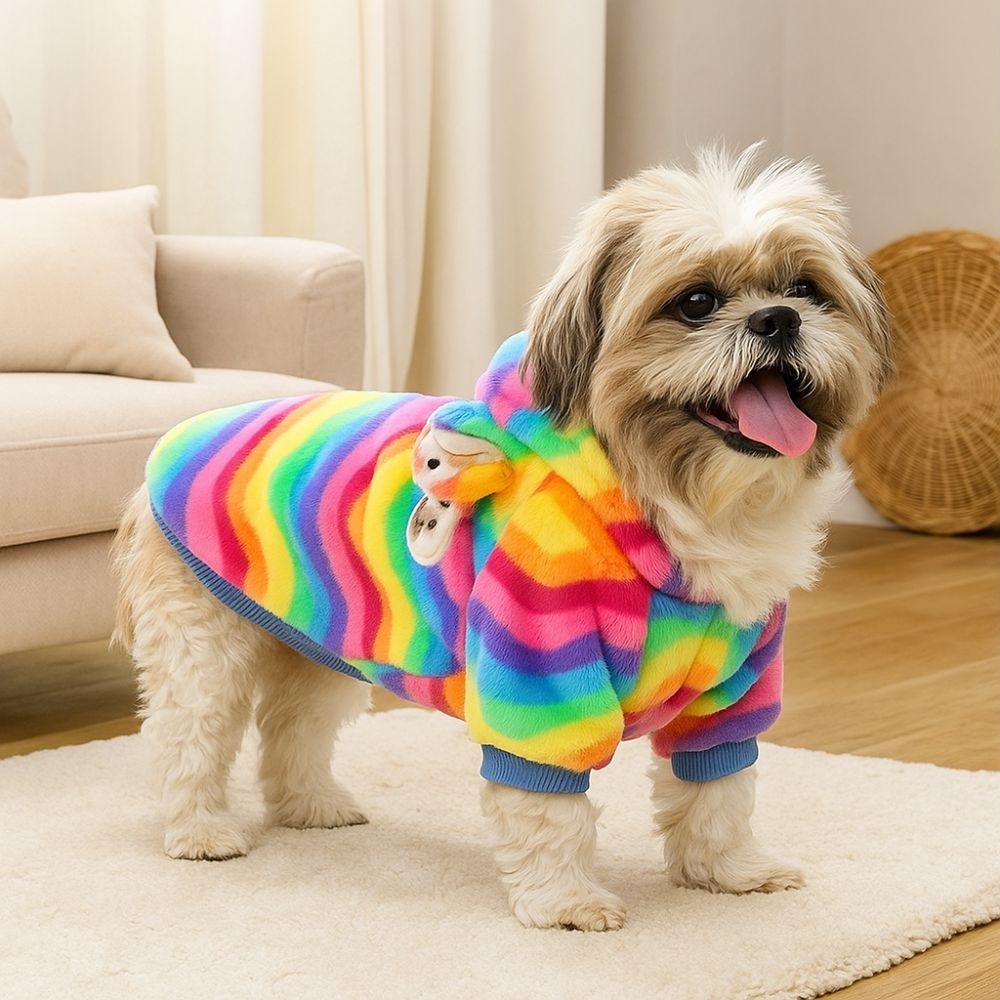 Fashion Thick Pet Dog Hoodie Fleece Warm Dog Sweatshirt Rainbow Soft Pet Coat Jacket for Dogs Puppy