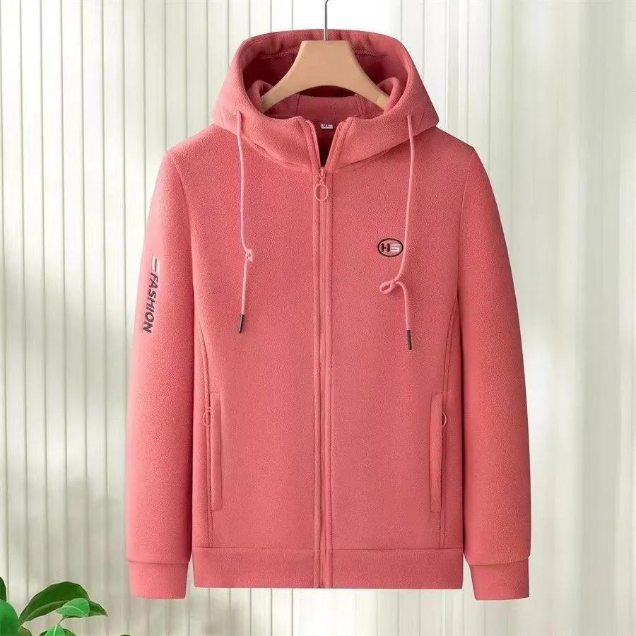 Women Winter Casual Hoodies Printed Letters Warm Cardigan Jacket Cashmere Zipper Loose Sweatershirt