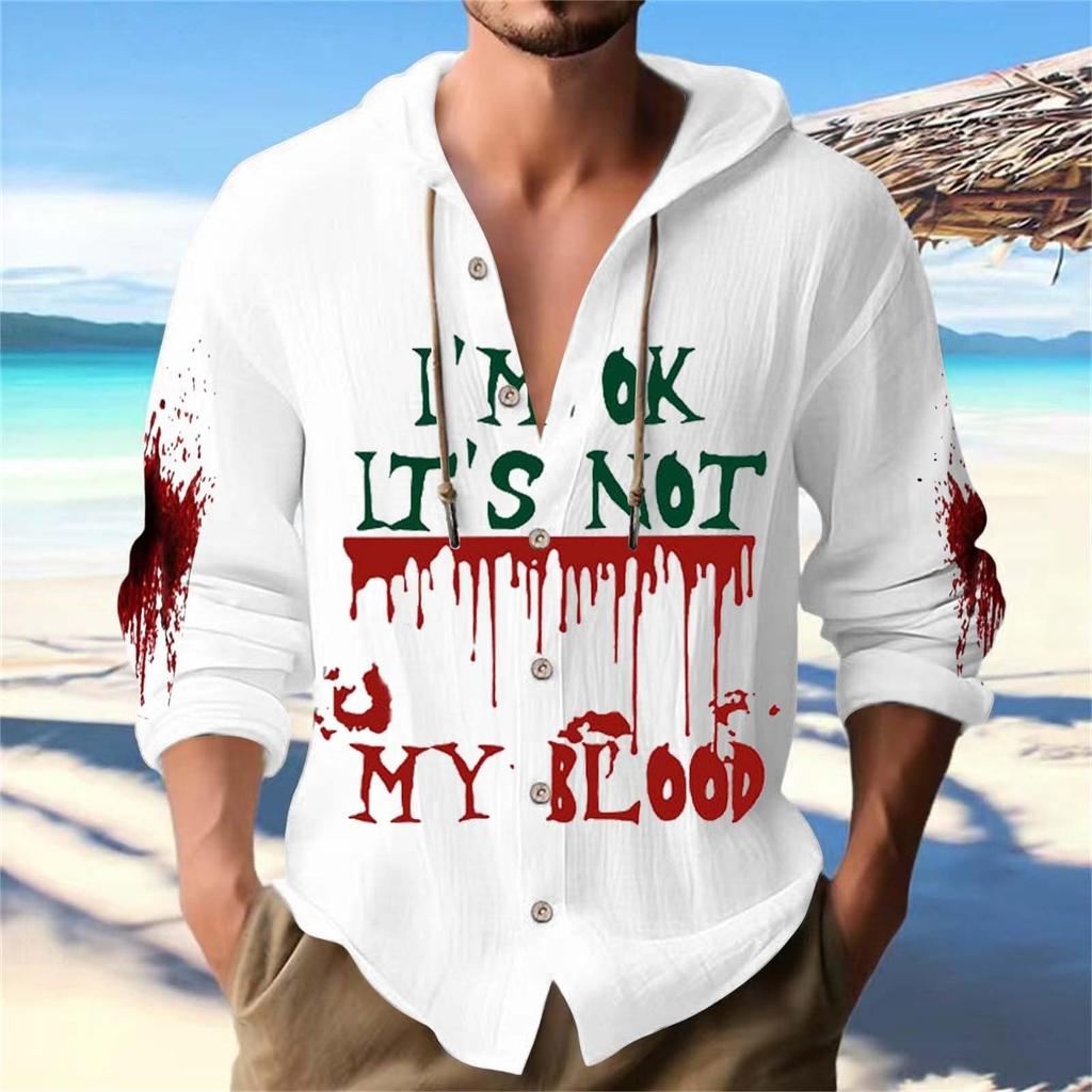 Halloween Printed Men's Shirt, Hooded Long-sleeved Hooded Jacket