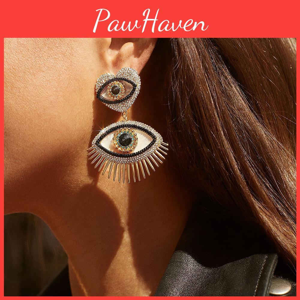 Alloy Chic Earrings With Rhinestones And Beads Stylish Devils Design Eye