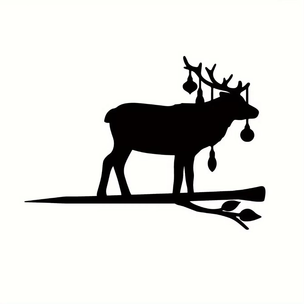 Elk Christmas on Branch Iron Art Metal Silhouette Wall Décor for Home, Garden, Yard, Patio, and Outdoor Statue Stake Decoration