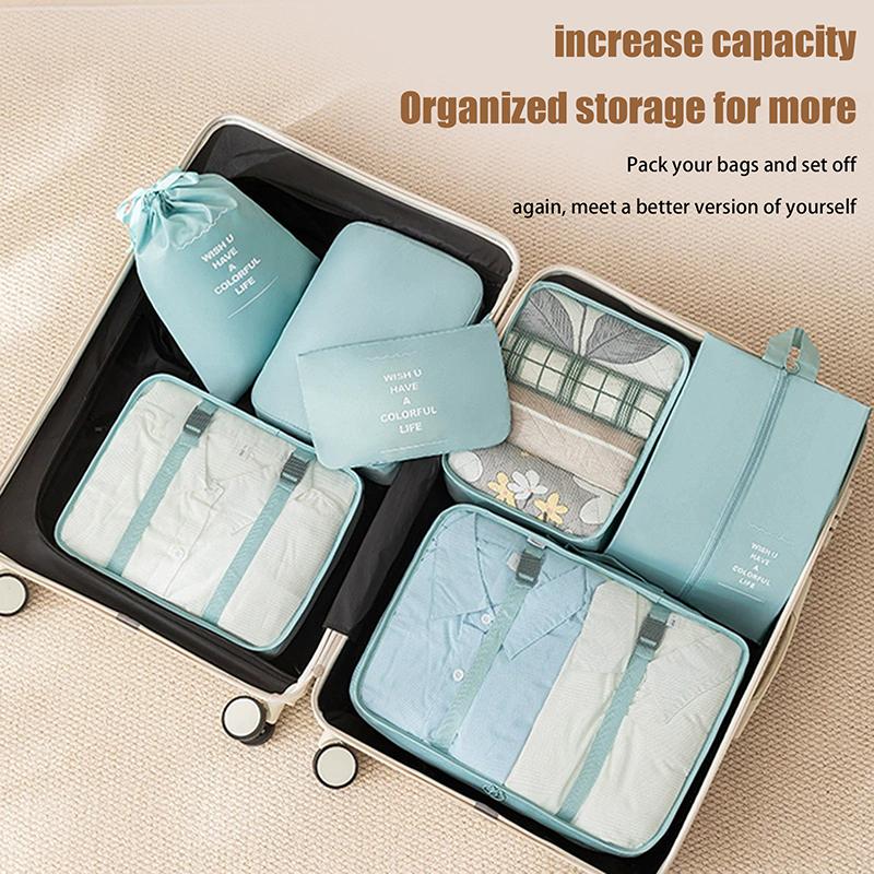 7Pcs/Set Folding Travel Storage Bags Digital Toiletries Shoes Clothes Organizer Suitcase Clothes Tidy Pouch Packing Cubes Set