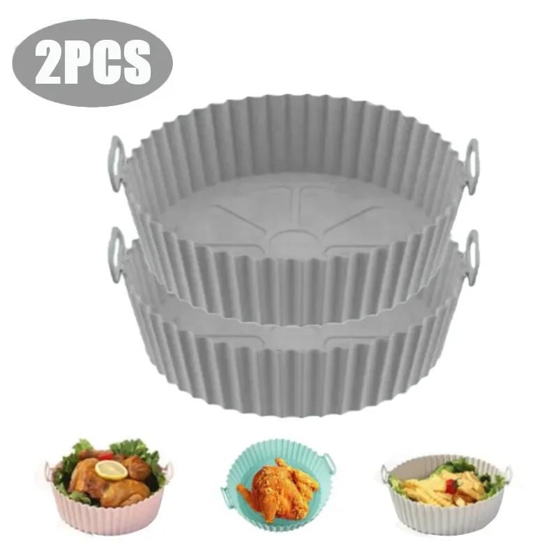 Air Fryer Silicone Basket Reusable Container Accessories Oven Tray Pizza Fried Chicken Baking Mold Protector Kitchen Tool