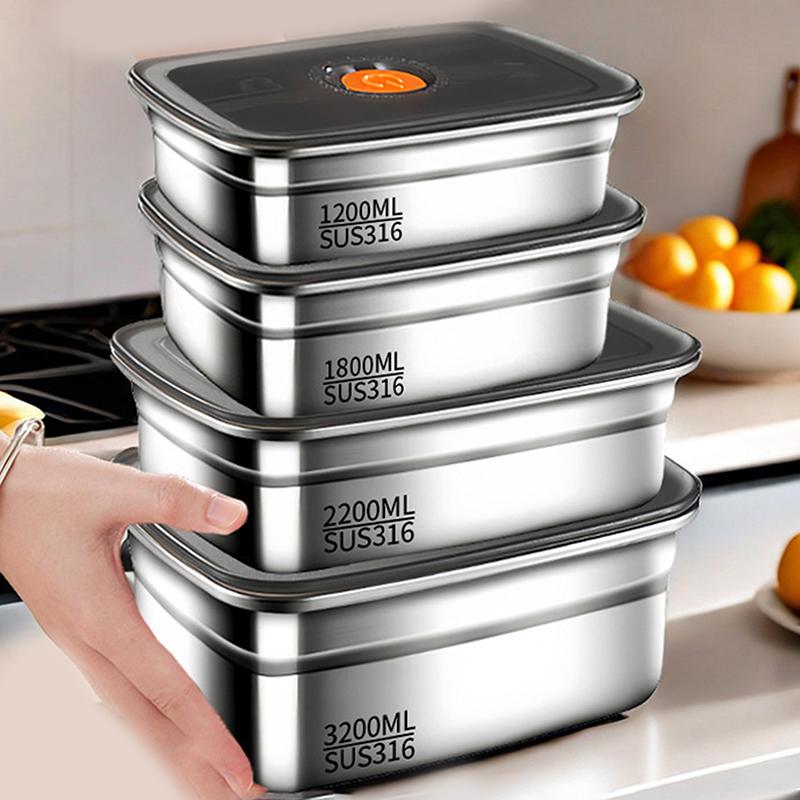 304 Stainless Steel Lunch Box With Lid Sealed Leak-Proof Bento Box Refrigerator Freezer Storage Box Outdoor Camping Lunch Box