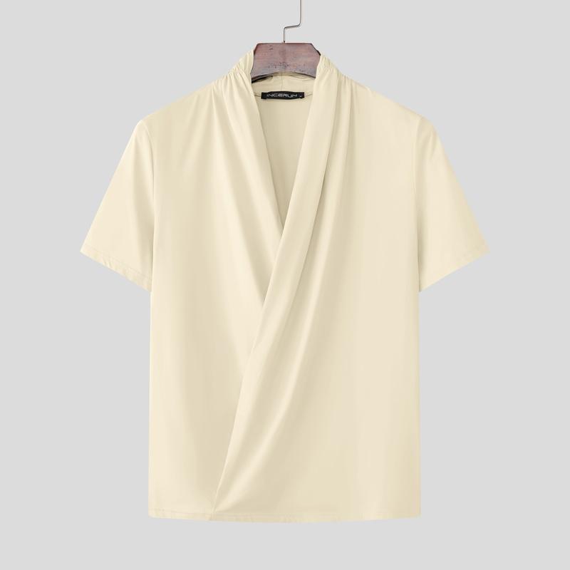 INCERUN Sommerliche Herren-T-Shirts mit V-Ausschnitt, kurzen Ärmeln und gekreuzter Vorderseite