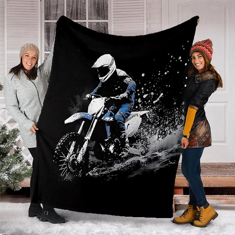 Coperta a Tema Stampata con Motivi di Moto da Fuoristrada - Perfetta per Divano, Letto, Viaggi e Uso Esterno | Lavabile in Lavatrice, Accogliente e Resistente.