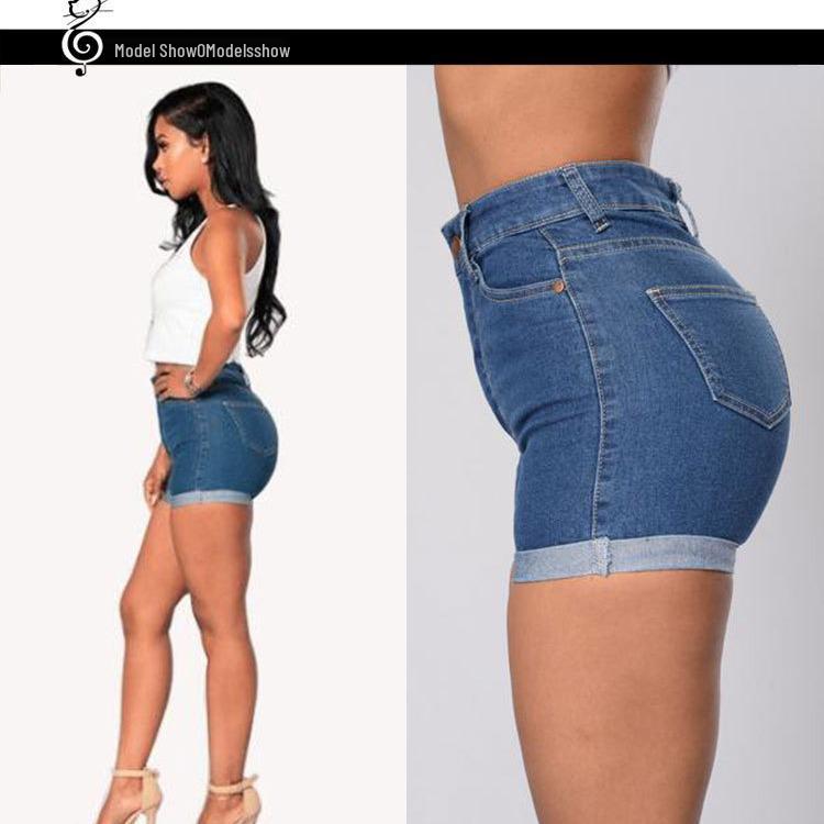 2025 European American Women's Sexy Rolled Hem Denim Shorts