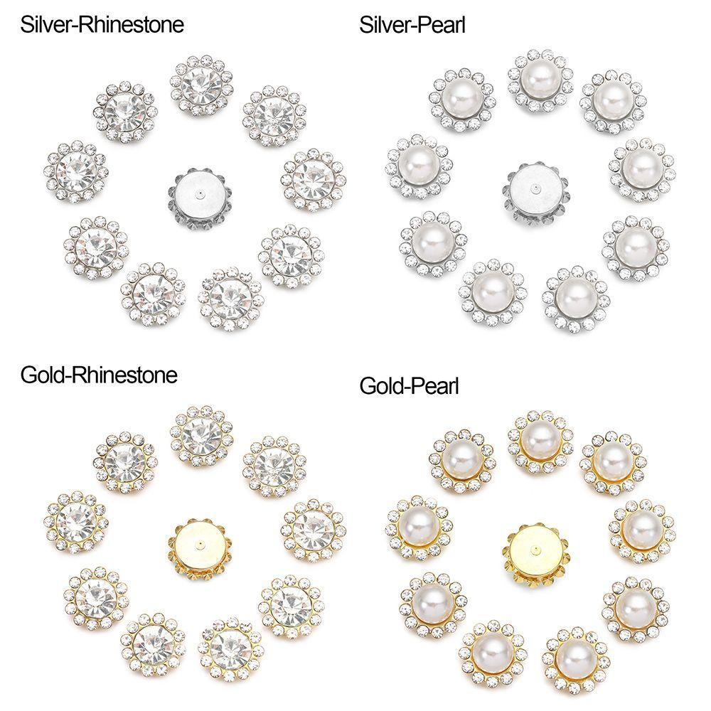 10PCS Pearl Button Rhinestone Buttons Sparkling Wedding Dress Crystal Apparel Sewing Hat Accessories Pearl Button Pearl Hairpins