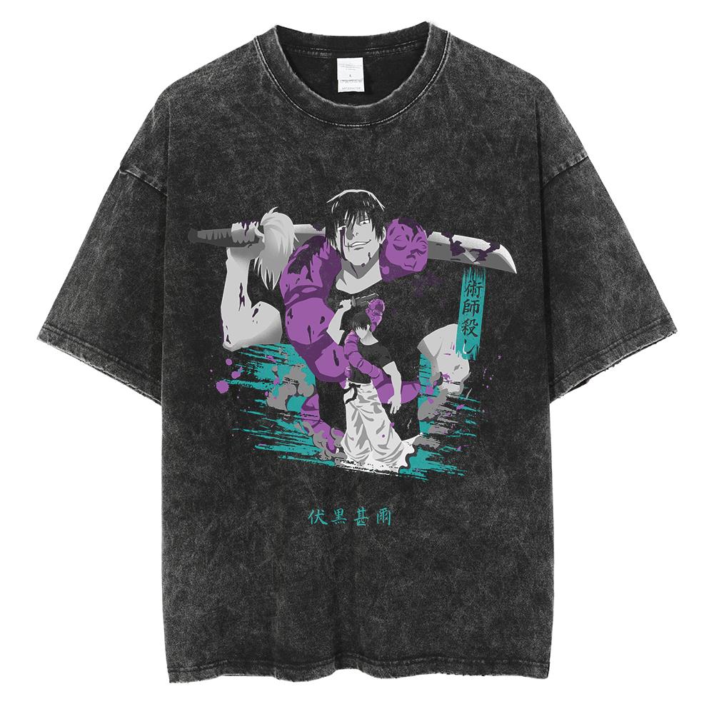 

Anime Jujutsu Kaisen Fushiguro Toji Printed Tshirt Mens and Womens Washed Tshirt High Quality Vintage Cotton Tshirt YK Top L