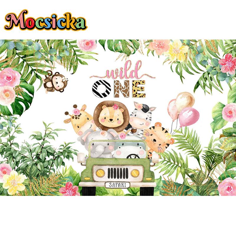 Mocsicka Safari Birthday Party Photography Background Forest Jungle Baby Shower Children Customized Photo Backdrop Banner