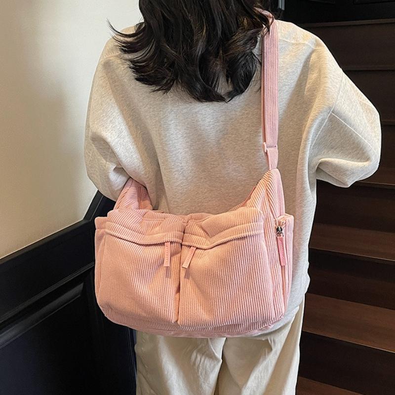 Large Capacity Corduroy Messenger Bag Women's Waterproof Casual Crossbody Bag Multi Pocket Workwear Style Single Shoulder Bag