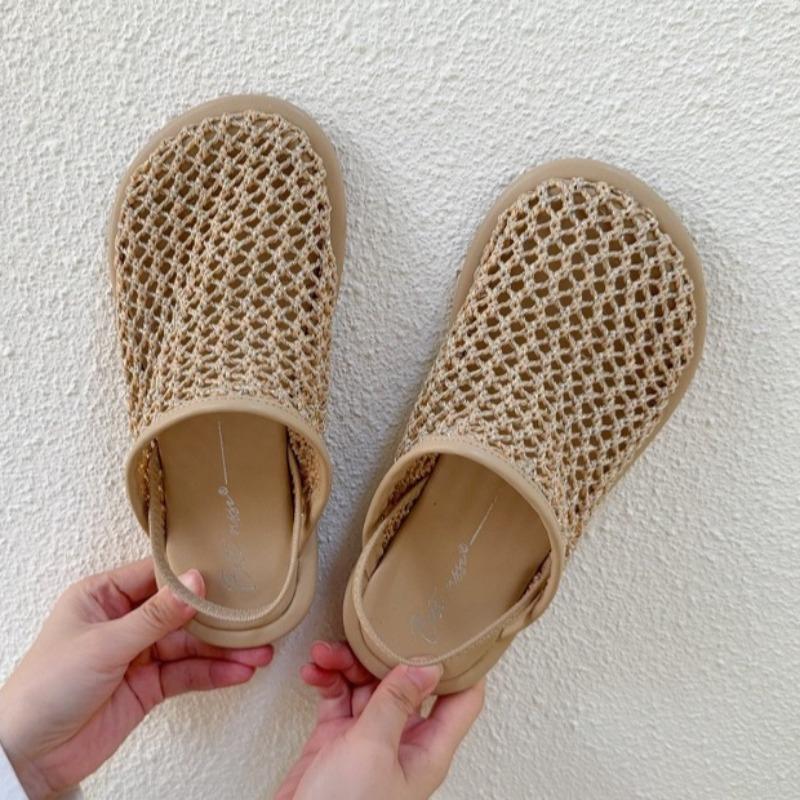 Fashion Women Flats Mesh Mules Shoes Summer Weave Shoes for Woman 2025 New Casual Sandals Designer Walking Flip Flops Fad Rome Sandalias