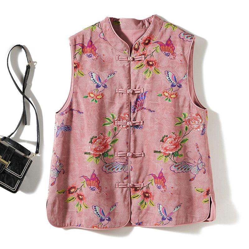 

Розовые топы в девичьем стиле! Женский жилет из полиэстера и хлопка с коротким воротником-стойкой на одной пуговице, цветной принт «бабочки», всесезонный, с завязками, верхняя одежда для платья-бандажа Pink L