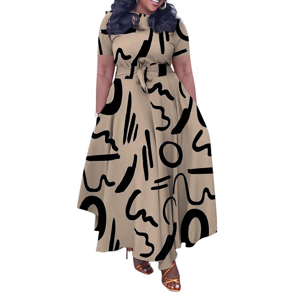 Women's Plus Size Elegant Lace-up African Long Dress - Spring/Summer 2024 Fashion