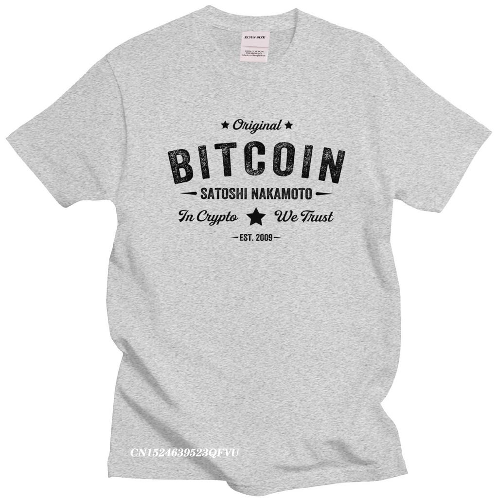 Retro Bitcoin Satoshi Nakamoto In Crypto We Trust TShirt Men Aesthetic Camisas Men Blockchain Casual Tshirt Premium Cotton Tees