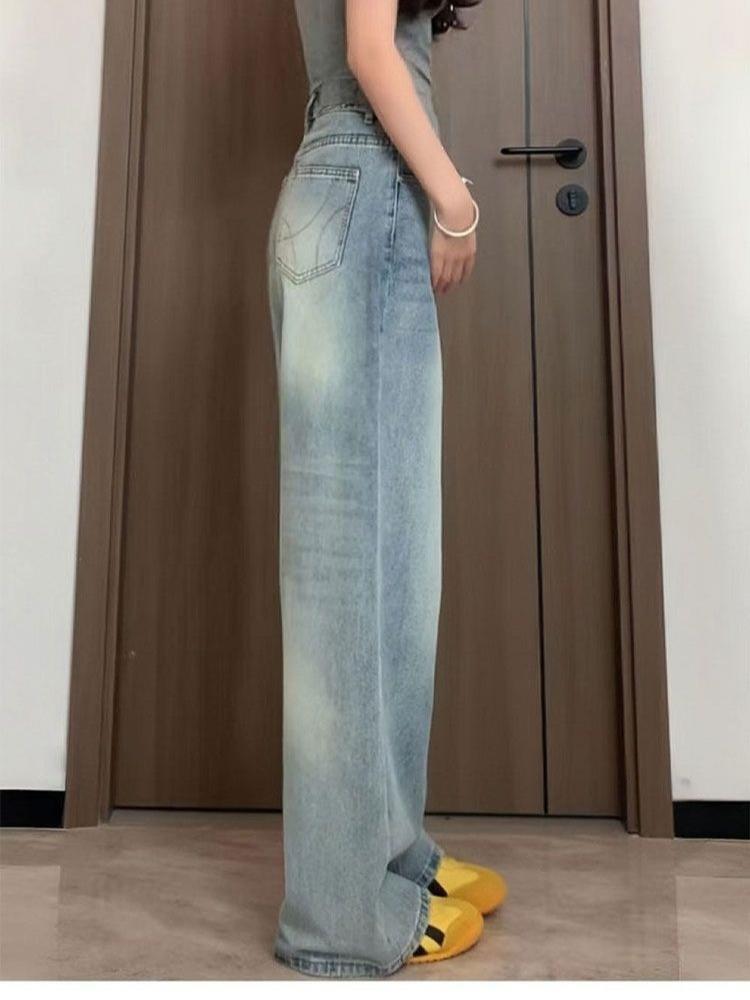 Comfortable Wide Leg Large Size Jeans Women's Autumn Loose Small People High-waisted Drape Dragging Straight Trousers Jeans for Women Long Denim Pants
