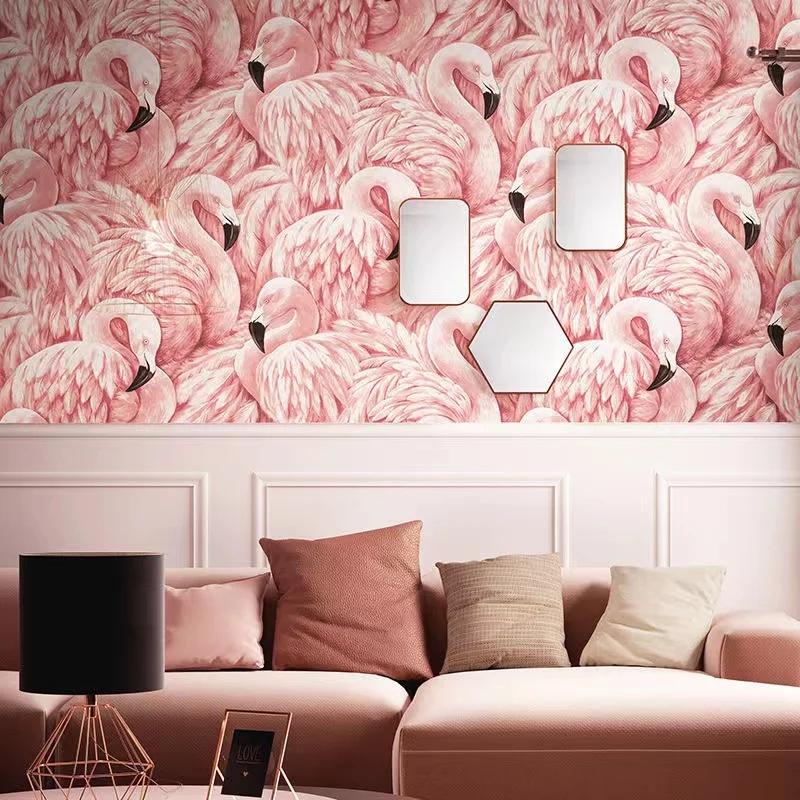 Modern Nordic Ins Cheeky Pink Flamingo Wallpaper Removable Animal Wall Mural Living Room TV Sofa Bedroom 3D Wallpaper Fashion