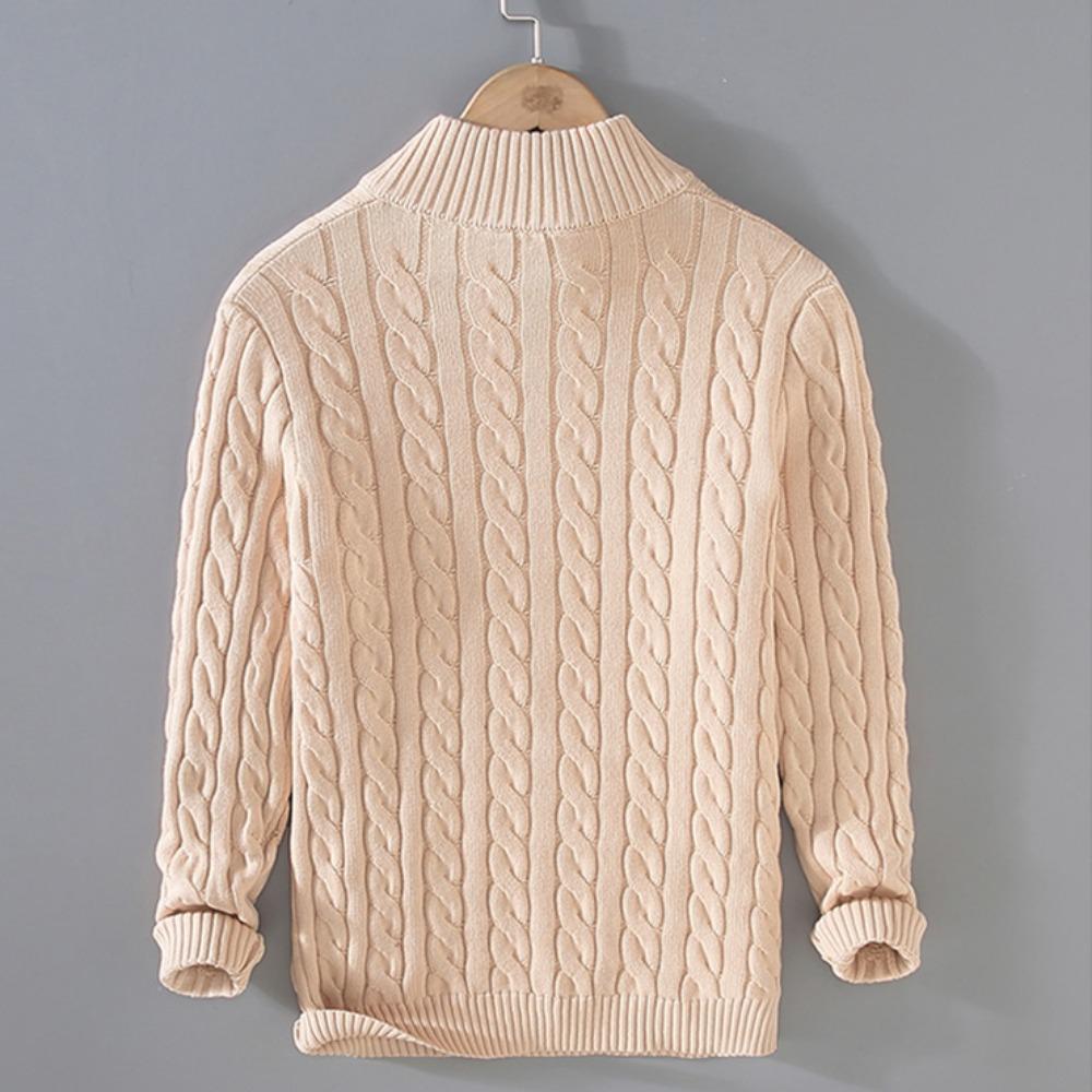 100 % Baumwollpullover Herren Hochwertiger Herbst-Zopfmusterpullover mit Reißverschluss Rollkragenpullover Reißverschluss Pull Homme
