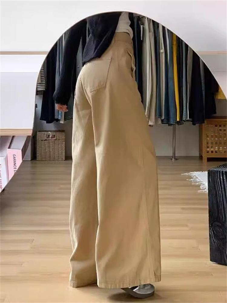 Damen Übergröße Khaki Weitbeinige High-Waist Jeans - Herbst 2025 Kollektion, Lässiger Lockerer Vielseitiger Bodenlanger Stil