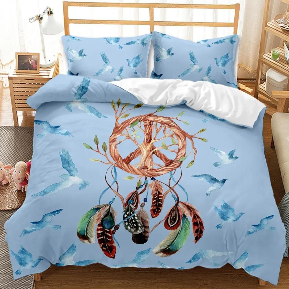 Dream Catcher Duvet Cover KingQueen Size Ethnic Tribal Feather Rose Pattern Bohemian Bedding for Women