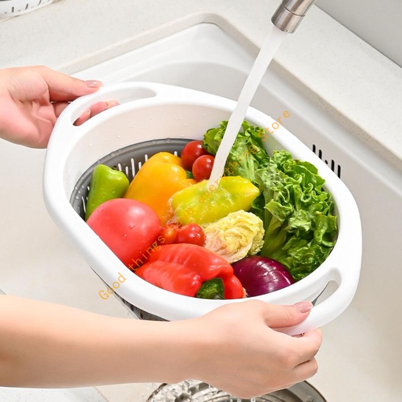 2PCs Foldable Vegetable Washing Basket Heat Resistant with Drain Holes For Fruits Pastas Efficient Storage Solution 55KF