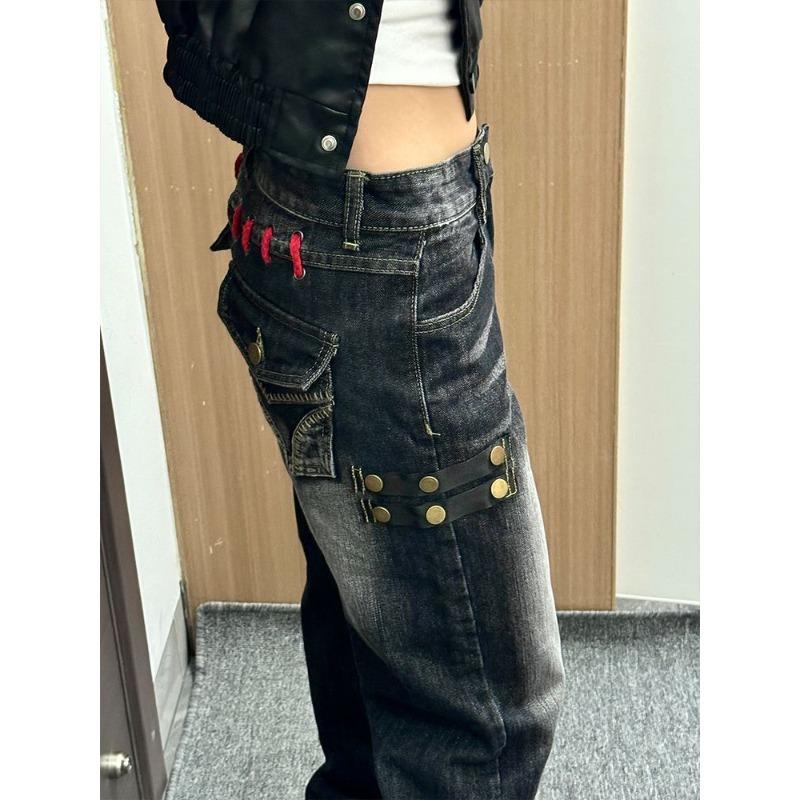 High Waist Straight Leg Jeans for Women Plus Size American Retro Loose Fit Wide Leg Trousers