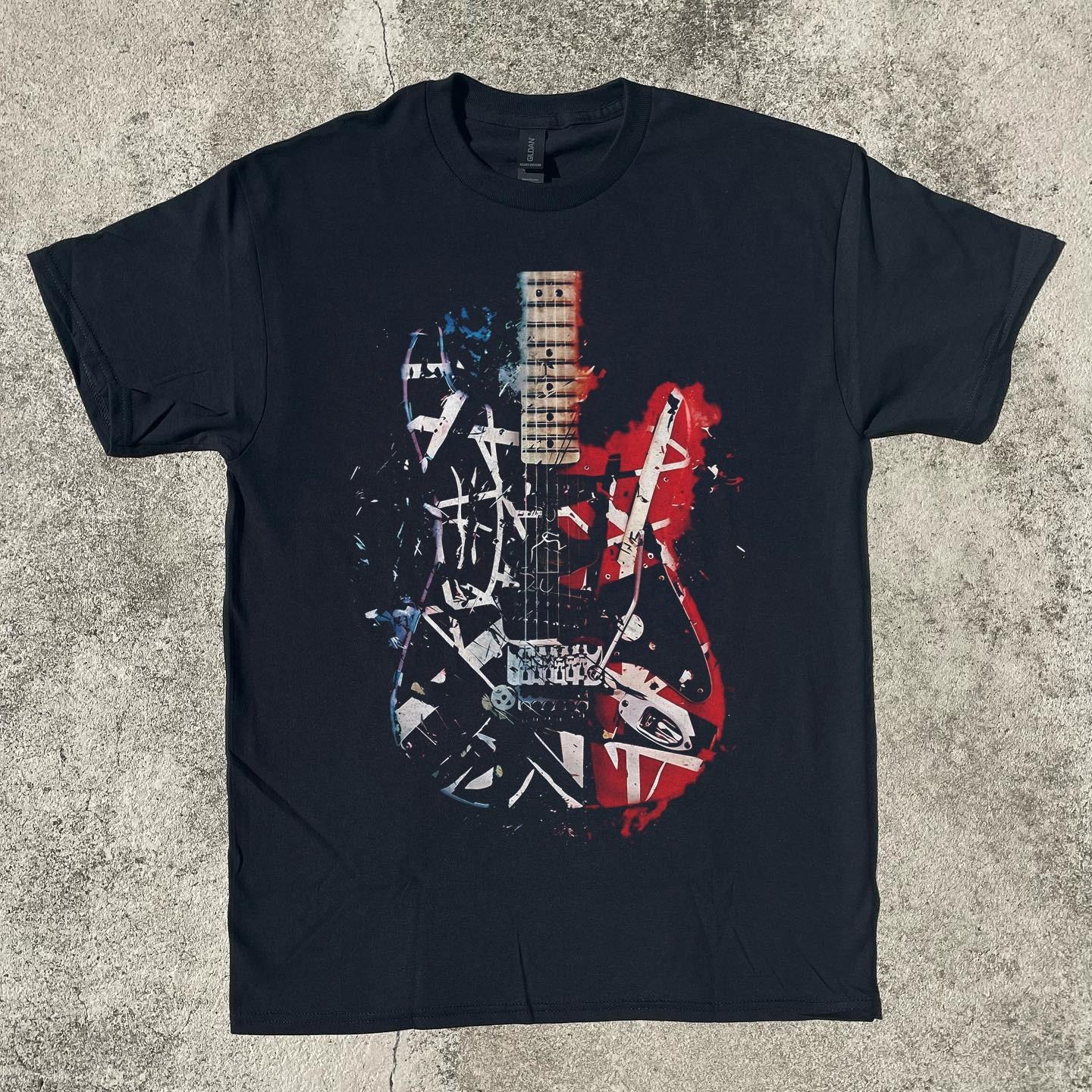 Eddie Van Halen Guitar Heavy Cotton Black Unisex T-shirt Size S-5XL S