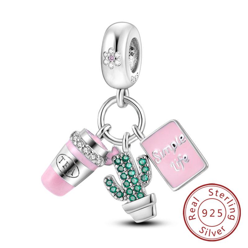 Fit Original Copper Charms Beads Wine Glass Coffee Cup Charms Pendant For Women Bracelet Charms Diy Jewelry Gift