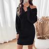 2025 New Autumn and Winter Casual Simple Style V-neck Bat Sleeve Black Waist Pack Hip Sweater Skirt