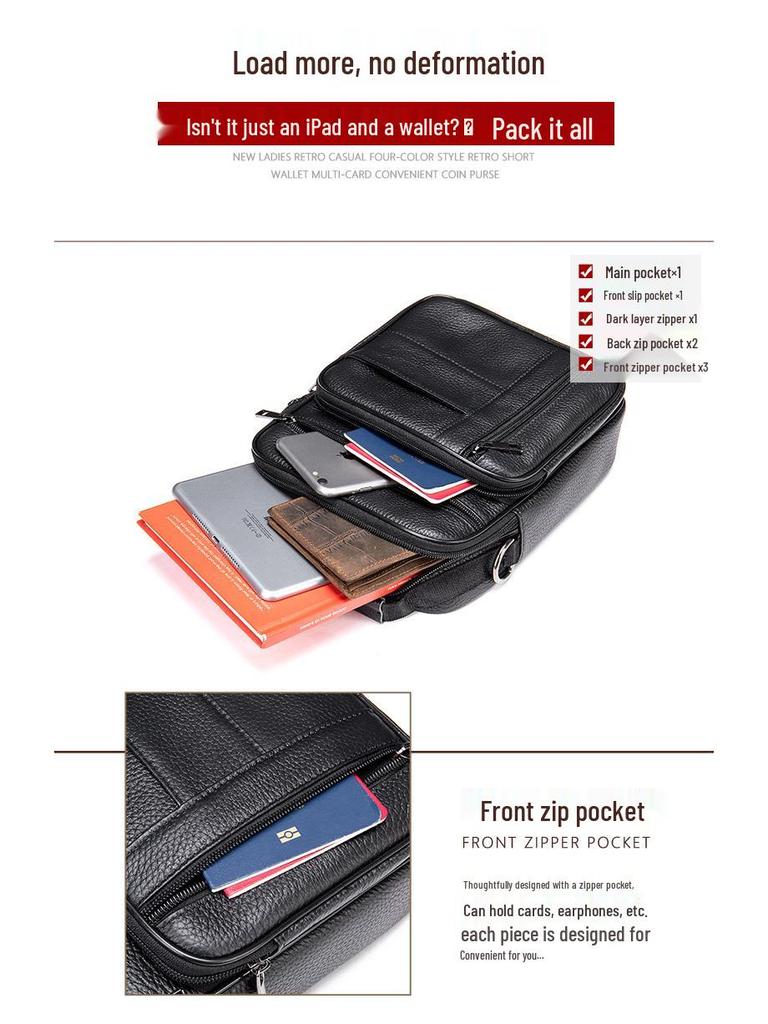 Herren Vintage Leder Umhängetasche - Top Layer Rindsleder, Lässige Outdoor Schultertasche